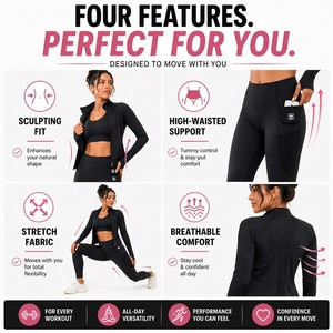 3 Piece Womens <b>Workout</b> Set – Sports Bra, Jacket & High-Waist <b>Leggings</b> Yoga Set Top seam less black <b>with</b> <b>pockets</b> - Product Image 4