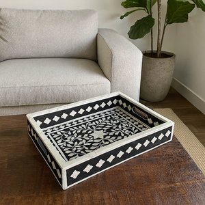 Royal Artisans fait à la main noir blanc rond plateau d'incrustation d'os décoratif servant organisateur de table luxe décor à la maison cadeau - Product Image 3