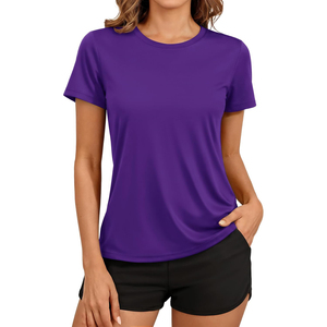 Camiseta Deportiva Casual de Manga Corta con Cuello Redondo y Color Rojo Sólido para Mujer, de Secado Rápido, para Primavera/Verano, ODM OEM - Product Image 4