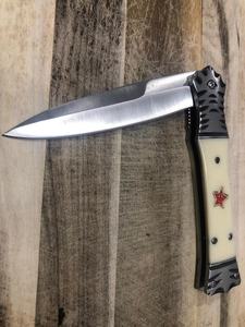 Navaja Plegable Hecha a Mano con Hoja de Acero de Damasco, Apertura Deslizante, Mango de Hueso Personalizado, Grado Industrial, Garantía de 3 Años, para Camping - Product Image 3