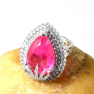 Pink Quartz <b>CZ</b> Diamond <b>Ring</b> Adjustable Cocktail Statement <b>Ring</b> Bridal Wedding Engagement Jewelry Party Wear - Product Image 3
