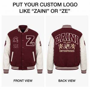 ZAINI 450 GSM Premium Wool Blend Windproof Varsity <b>Jacket</b> Maroon <b>White</b> Contrast Panels Custom Logo Embroidery <b>Men</b>/Unisex - Product Image 1