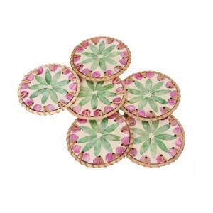 Posavasos Iridiscente Vibrante - Alfombrilla Aislante de Calor con Borde de Ratán - Base para Tazas Artesanal de Nácar Colorido - Product Image 1