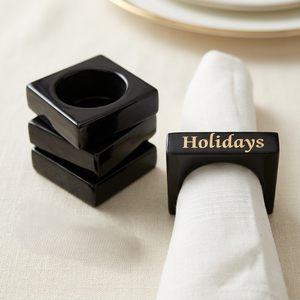 Ensemble d'anneaux de serviette noirs pour les fêtes, porte-serviettes décoratif pour table, accessoire de table à manger moderne, anneau de serviette festif pour les fêtes - Product Image 1