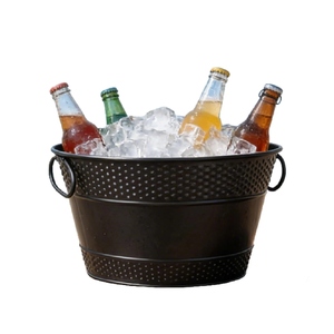Bac à Boissons Ovale en Acier Galvanisé Martelé Effet Cuivre Antique avec Poignées en Fil Métallique – Vaisselle de Fête Moderne pour Vin et Boissons - Product Image 2