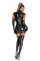 Frühlings-Neuheit Sexy Damen Glänzendes PU-Leder Kleid mit Frontreißverschluss Wet-Look Pole Dance Latex Catsuit Nachtclub Party Clubwear