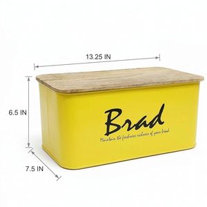 Panera Metálica Amarilla con Tapa de Madera, Caja Rectangular para Pan, Contenedor Hermético para Almacenamiento de Alimentos en la Cocina - Product Image 5