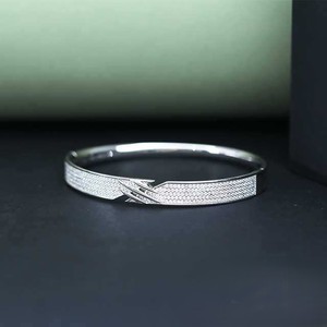 925 <b>Silver</b> <b>Cuff</b> <b>Bracelet</b> Princess Cut Crystal Rhodium Plated Minimalist Design Unisex Everyday Wear - Product Image 3