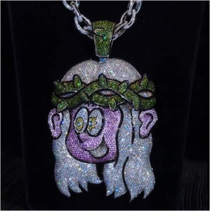 จี้เงินแท้ 925 รูปหน้าการ์ตูนประดับเพชรโมอิสซาไนต์ทรงมงกุฎสีเขียว สไตล์ฮิปฮอป สำหรับทุกเพศ - Product Image 2
