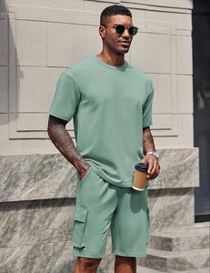 Conjunto de Camisa y Pantalones Cortos para Hombre, 2 Piezas, Trajes Deportivos de Verano a la Moda, Camisetas Extra Grandes de Algodón, Pantalones Cortos Cargo - Product Image 3