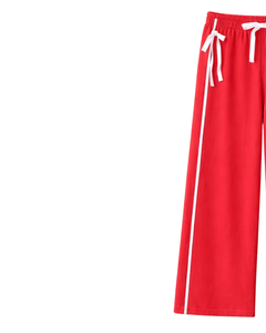 Custom Women Wide Leg Sweatpants Red Side Stripe High Waist Loose Fit Casual Track Pants <b>Elastic</b> Drawstring Lounge Wear OEM - Product Image 3
