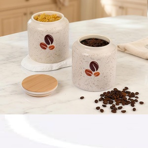 Modern Coffee Bean Motif Storage Canister Speckled Finish Airtight <b>Bamboo</b> Lid Stylish Kitchen Countertop Organizer - Product Image 2