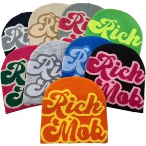 Venta al por mayor Unisex All Over puff impresión acrílico personalizado invierno gorros de punto jacquard skully gorros gorras - Product Image 1