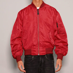 Chaqueta Bomber Roja para Hombre, Color Sólido, Cierre de Cremallera, Estilo Casual, Exterior de Poliéster, Corte Regular, para Otoño - Product Image 1