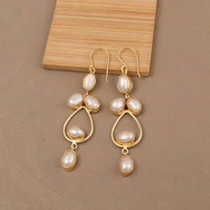 18k <b>Gold</b> Plated Pearl <b>Dangle</b> Drop <b>Earrings</b> Statement Wedding Jewelry Bridal Accessories - Product Image 1