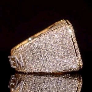 Anillo de compromiso, boda, fiesta, estilo hip hop, con incrustaciones de oro y rodio, corte baguette, para hombre y mujer, regalo personalizado. - Product Image 2