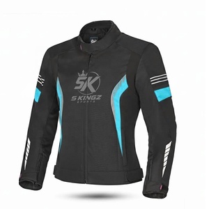 Veste de moto pour femmes à manches longues, 100% polyester, imperméable, noir cyan, imprimé par transfert thermique, vêtements de course - Product Image 1