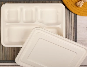 Barquette alimentaire écologique 8 compartiments avec couvercle, en bagasse de canne à sucre biodégradable, jetable, légère, étanche et compostable - Product Image 4