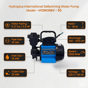 Pompe à eau auto-amorçante Hydroplus International 0,5 CV avec moteur en cuivre, haute pression, pour l'irrigation domestique et le transfert d'eau dans les jardins - Product Image 2