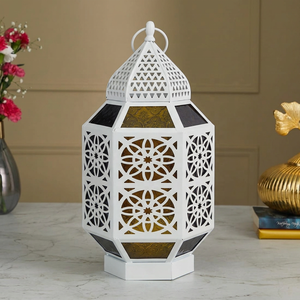 2026 Gold <b>Moroccan</b> Iron Durable Candle Holder Lanterns with Colorful Glass for Tabletop Home <b>Decorations</b> - Product Image 3