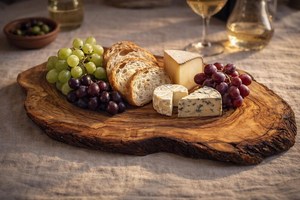 Planche à découper ronde en bois d'olivier avec poignée en bois, durable, épaisseur 9 mm, passe au lave-vaisselle, bloc de découpe de cuisine - Product Image 2