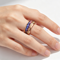 Roségold Wolframcarbid-Ring mit Sternenhimmel- und Opal-Einlage, Polierte Kante, Komfortabler Ehering, Verlobungs- und Versprechensschmuck