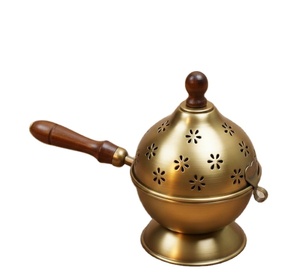 Quemador de incienso Bakhoor de metal vintage con mango de madera, quemador de incienso tradicional árabe, quemador de Oud, quemador decorativo para fragancias del hogar - Product Image 1