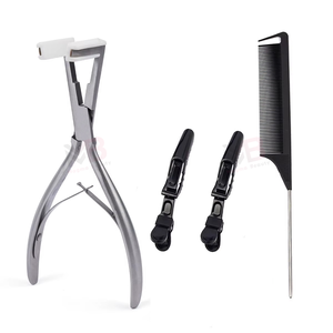 Outil de pose d'extensions capillaires personnalisable à usage commercial, en acier/métal, couleur beige, logo personnalisé, pinces de sectionnement des cheveux, peigne - Product Image 2