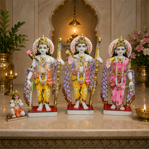 Statue de Ram Darbar pour temple |   Statue de marbre de Rama, Sita, Lakshman et Hanuman |   Ram Parivar Idol |   MALIYAS Jaipur - Product Image 1