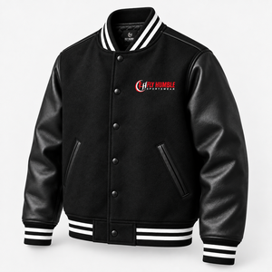 <b>Fly</b> Humble <b>Men's</b> Black Varsity <b>Jacket</b> PU Leather Sleeves Embroidered Logo Casual Autumn Wear Turn-down Collar cheap price - Product Image 4