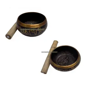 Латунная металлическая тибетская звуковая чаша с деревянной палочкой для медитации, исцеления чакр, внимательности
