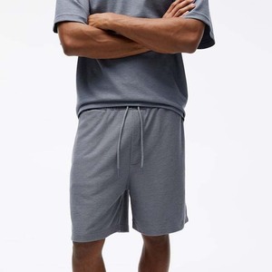 Ensemble t-shirt et short en coton gris pour homme, col rond, vêtements décontractés d'été, respirant, tricoté, couleur unie - Product Image 3