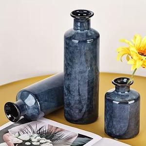 ชุดแจกันเซรามิกตกแต่งสุดหรู พร้อมเคลือบสีน้ำเงินเข้มแบบลึก ดีไซน์ทันสมัยทรงสูง เพื่อการตกแต่งภายในอย่างสง่างาม - Product Image 3