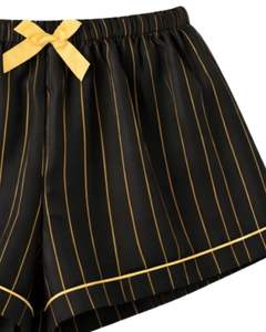 Ensemble pyjama femme rayé noir et or, manches courtes, boutonné, en satin, deux pièces, short de nuit, ensemble de vêtements de détente - Product Image 6