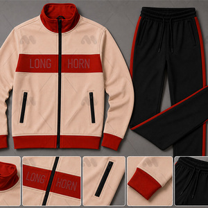 Survêtement sportif pour homme à manches longues, col roulé, en polyester et coton respirant, coupe classique, avec poches latérales et fermeture éclair - Product Image 3