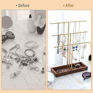 ที่วางเครื่องประดับคุณภาพสูง ดีไซน์ทันสมัย สีทองเงา ยี่ห้อ Adiba Home Decor สำหรับสร้อยคอ ต่างหู กำไลข้อมือ และแหวน - Product Image 3