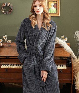 Robe de nuit décontractée épaisse à manches longues pour homme, en flanelle, avec fermeture éclair, pour l'hiver, l'été et le printemps, pour couple - Product Image 5