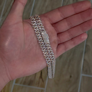 Cadena Cubana Chapada en Rodio con Incrustaciones de Moissanita VVS, Plata 925, Joyería de Lujo Estilo Hip Hop para Hombres y Mujeres - Product Image 1