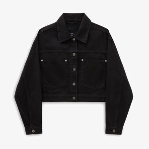 Chaqueta Vaquera Negra Vintage Unisex con Cuello Vuelto, Botones, Corte Regular, Ecológica, con Logotipo Frontal Térmico - Product Image 1