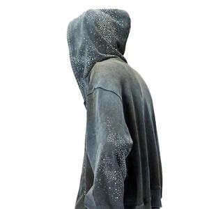 Venta al por mayor de lavado ácido vintage holgado con capucha conjuntos de hombres diamantes de imitación de gran tamaño chándales para hombres jogging trajes sudadera personalizada - Product Image 5