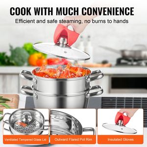 Pentola a vapore in acciaio inossidabile da 22 cm per cottura a vapore da 3QT, grande capacità, con funzione di cottura a vapore per verdure - Product Image 5