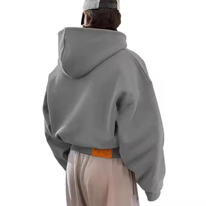 Oversized <b>Men's</b> Hooded <b>Zip</b>-<b>Up</b> Sweatshirt Batwing Sleeve Crop Length Solid Color <b>Fleece</b> hoodie for <b>men</b> - Product Image 4