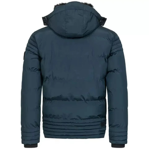 Veste matelassée tactique bleu sarcelle pour homme, parka d'hiver avec boutons sur le devant, ourlet côtelé et capuche réglable, vestes matelassées pour homme sur mesure - Product Image 3