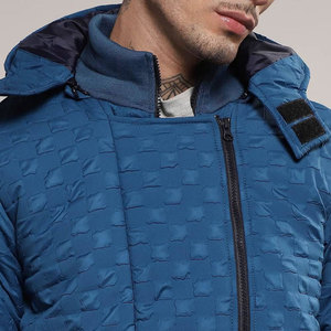 Chaqueta Acolchada Azul para Hombre, Cuello Alto, Cierre de Cremallera, Resistente al Viento, Abrigo Casual de Invierno, Color Sólido, Relleno de Algodón, Diseño Paisley - Product Image 6