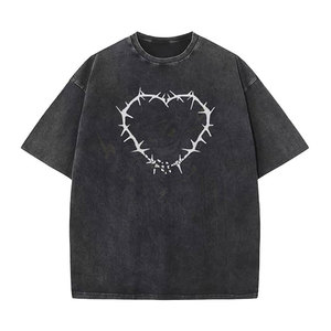 Camiseta Oversize de Algodón Gris con Estampado de Espinas Negras, Estilo Urbano, Manga Corta, Cuello Redondo, para Hombre - Product Image 5