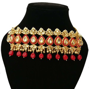 Indian Vintage Classic Choker <b>Set</b> Traditional <b>Crystal</b> Kundan Faux Pearl High Quality Wedding Party Necklace Earrings Ring - Product Image 2
