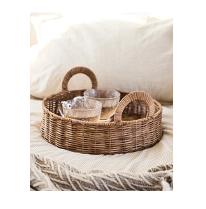 Custom made Latest Design Blue Rattan Circular Tray With Handle Best For Luxury Wedding Parties Table food <b>Storage</b> Tray - Product Image 6