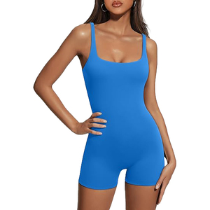 Women's Yoga Jumpsuit Halter Neck Sleeveless <b>Shorts</b> Spandex/Nylon Blend Breathable Wireless Support Crew Neck Solid Pattern - Product Image 6