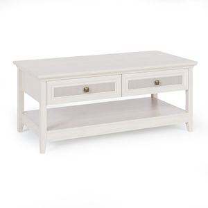 Tavolino da Caffè a 2 Livelli in Stile Rustico con Tema Boho, Tavolino da Tè con 2 Cassetti Decorativi in Rattan, Tavolino Centrale per Divano con Ripiano Portaoggetti - Product Image 4