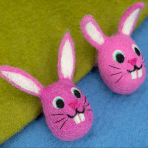 Bulk Handmade Pink Felt & Yarn Easter Bunny Head for Kids for Garland Making Wreath Decor and Crafts - Product Image 1